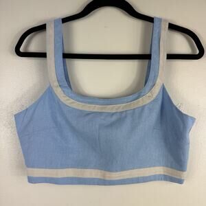 Avec Les Filles Light Blue and Cream Cropped Tank Top